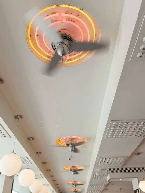 ceiling fans in motion in commercial business